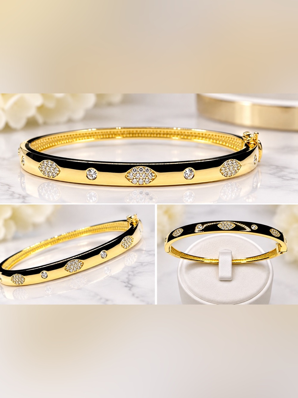 18K Gold over Sterling Silver Accent Bangle Bracelet